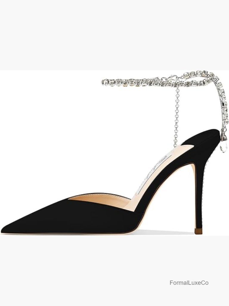 Heeled Sandals Crystal Chain Ankle Strap Rhinestone Stiletto Wedding Party